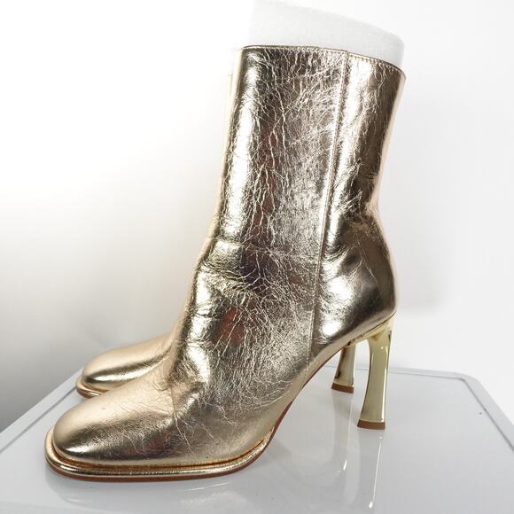 New Michael by Michael Kors Kelsea Leather Pale Gold Zip Boot Shoe Women’s Sz 7 - Picture 4 of 10